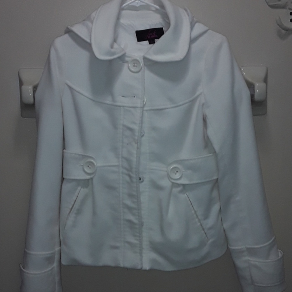 BB Dakota White Pea Coat With Hoodie